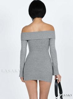 Lasaky - Modern Grey Long Sleeve Mini Dress for Fashionistas Grey Long Sleeve Mini Dress, Grey Mini Dress, Fleece Dress, Dress With Long Sleeves, Mini Dresses For Women, Outerwear Outfit, Curve Dresses, Casual Tank Tops, Long Sleeve Mini