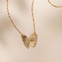 Butterfly Pendant in 14K Yellow Gold (18 in) | Shane Co. Butterfly Pendant, The Butterfly, Beautiful Butterflies, Diamond Cut, Cable Chain, Lobster Clasp, Diamond Cuts, Gold Necklace, Cable