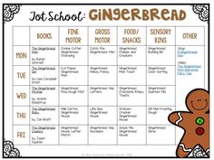 a gingerbread recipe is shown in the middle of this printable meal plan for kids