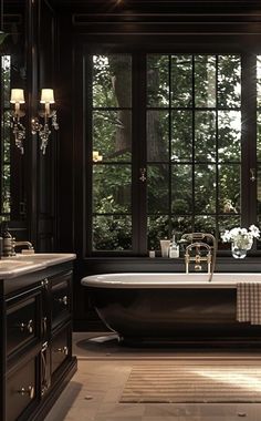 a large bathroom with an old fashioned bathtub