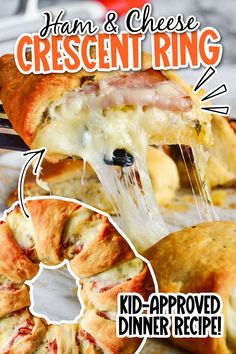 ham and cheese crescent ring recipe with text overlay