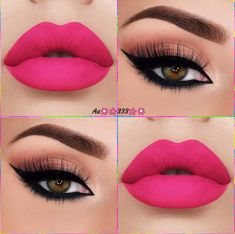 Bright Pink Lipstick Makeup, Pink Lipstick Makeup Look, Pink Lipstick Makeup, Competition Makeup, Bold Eye Makeup, Eye Makeup Techniques, Barbie Makeup, Eye Makeup Pictures, Smink Inspiration