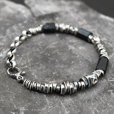 Mens Sterling Silver Tourmaline Bracelet Raw Oxidized Silver Chain Bracelet Black Tourmaline Bracelet Handmade Unique Mens Jewellery - Etsy Black Oxidized Sterling Silver Bracelet, Black Sterling Silver Bracelet With Oxidized Finish, Black Metal Chain Bracelet With Oxidized Finish, Black Oxidized Metal Chain Bracelet, Man Jewellery, Viking Aesthetic, Mens Sterling Silver Jewelry, Wired Jewelry, Men Jewellery