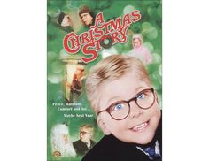 the movie poster for a christmas story with an image of a young boy wearing glasses