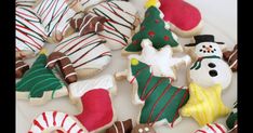 christmas cookies are arranged on a white plate