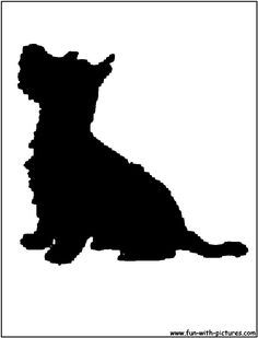 a black and white silhouette of a dog sitting on the ground with its head turned to the side