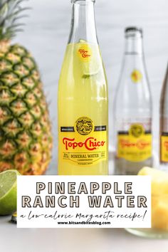 pineapple ranch water in front of several bottles