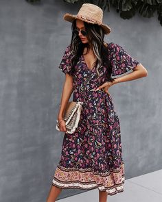 Material: CottonSleeve: Short SleeveNeckline: V NeckOccasion: Daily, Street Casual Black V-neck Boho Dress, Casual Black Boho Dress With V-neck, Casual Short Sleeve Boho Dress, Casual Short Sleeve Boho Printed Dress, Casual Printed Boho Dress With Short Sleeves, Casual Printed Short Sleeve Boho Dress, Midi Dress White, V Neck Midi Dress, White Midi Dress