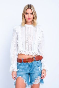 White Eyelet Lace Top Schiffli Tops, Eyelet Lace Top, White Eyelet Top, Boho Pink, Boho Boutique, Eyelet Top, Ruffle Long Sleeve, Mock Neck Top, Mock Neckline