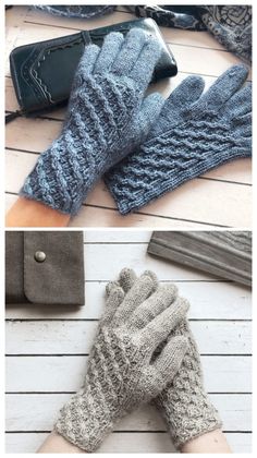 two pictures showing different types of gloves and mittens