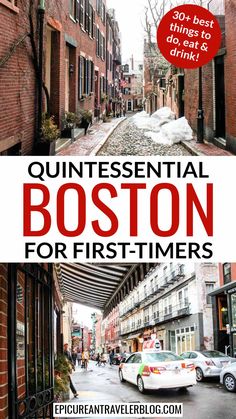 an advertisement for boston for first - timers with the words, quintiessnal boston