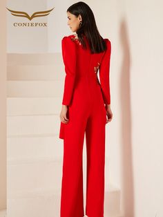 Gorgeous high end jumpsuit women's red business formal dress fashionable party host clothing slim jumpsuit- Tony Long Sleeve Party Suit For Spring, Spring Party Suit With Long Sleeves, Long Sleeve Suits For Spring Party, Spring Fitted Floor-length Jumpsuits And Rompers, Fitted Floor-length Jumpsuits For Party Season, Fitted Floor-length Jumpsuits And Rompers For Party Season, Floor-length Fitted Jumpsuits And Rompers For Party Season, Long Sleeve Summer Party Suits, Summer Party Suits With Long Sleeves