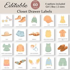 an image of clothing labels for children's clothes and shoes, with the words editable