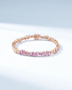 Suzanne Kalan Golden Pink Sapphire ID Bracelet in 18k rose gold Luxury Rose Gold Baguette Cut Bracelets, Rose Gold Baguette Cut Tennis Bracelet For Formal Occasions, Elegant Baguette Cut Rose Gold Diamond Bracelet, Elegant Rose Gold Baguette Diamond Tennis Bracelet, Elegant Rose Gold Baguette Cut Tennis Bracelet, Elegant Rose Gold Baguette Cut Diamond Bracelet, Formal Rose Gold Baguette Cut Tennis Bracelet, Elegant Rose Gold Bracelet For Formal Occasions, Formal Rose Gold Baguette Cut Bracelet