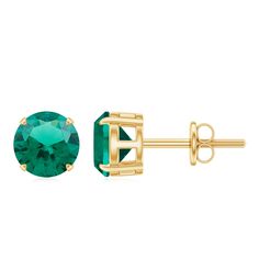 Elegant Created Emerald Solitaire Stud Earrings in Gold Lab Created Emerald - ( AAAA ) - Quality - Rosec Jewels Present For Her, Party Attire, Lab Created Emerald, Solitaire Earrings, Solitaire Studs, Presents For Her, Signature Jewelry, Earrings In Gold, Emerald Earrings