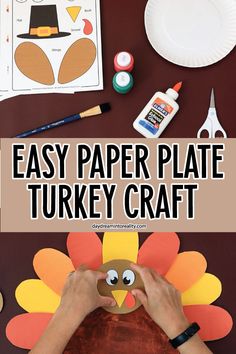 someone is making a paper plate turkey craft