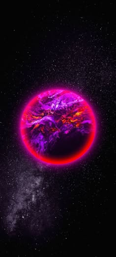 an artist's impression of the earth in space, with pink and purple colors