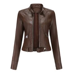 Meet our Women's Cropped Leather Biker Jacket: If you love leather jackets, you’re especially going to love this motorcycle jacket! It’s elegant, stunning, and extremely comfortable. Awaken your independence with this symbol of rugged modernity. The soft inner viscose lining complements the durable body of the jacket. Made of premium crafted leather (PU) to give you a genuinely high-quality leather jacket. Our premium crafted products are renowned for their signature durability and are designed Faux Leather Jacket Women, Stylish Leather Jacket, Short Leather Jacket, Leather Coat Womens, Ladies Short Jackets, Pu Leather Jacket, Classic Jacket, Brown Leather Jacket, Leather Biker Jacket