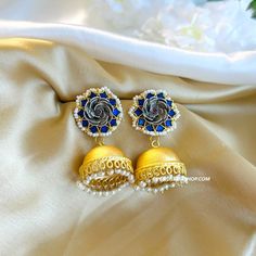 Pachi kundan Flower Golden Brass Pearl Jhumka earrings. Length : 4 inches Indian Jewelry Set, American Diamond Necklaces, Oxidized Necklace, Types Of Earrings, Western Earrings, Indian Jewelry Sets, Indian Earrings, Kundan Necklaces, Jhumka Earrings