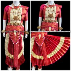 Design by Classical Dance Jewelry® ❥ Traditional Bharatanatyam costume wore during regular dance programs or arrangetram performance. ❥ Material : Art Silk ❥ Type : Traditional pant costume ❥ Easy to wear ❥ layer front fan  30 inch PANT LENGTH Dress Measurements ( all the measurements approximately 1 -2 margin buffer) Age: 7 - 9 yrs  ❥ PANT MEASUREMENTS:   ☛ Pant Length: 29-30 inch   ☛ Pant Waist: 27-28 inch   ☛ Pant Hip: 28-29 ❥ BLOUSE MEASUREMENTS :   ☛ Blouse length: 10-11 inch   ☛ Blouse Shoulder : 11-12 inch   ☛ Blouse around Bust: 25-26 inch   ☛ Blouse Lower Chest: 23-24 inch   ☛ Blouse Sleeves length: 5-6 inch   ☛ Blouse sleeve round: 9 - 10 inch   ☛ Blouse armpit: 11 - 12 inch ❇️ NOTE: FOR THIS SIZE DRESS BLOUSE COMES WITH NO DARTS ️     Set includes     ☛ Pant, Blouse, Dhavani, fa Bharatanatyam Costume, Classic Dance, Dance Program, Jewelry Traditional, Dart Set, Material Art, Classical Dance, Blouse Measurement, Dance Jewelry