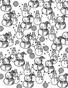 black and white snowmen are grouped together