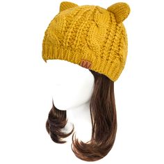 Look cute while keeping your head warm and toasty this winter with this stylish cat ears beanie. The beanie features a cable knit pattern and two cat ears on the side. Knitted with soft acrylic that provides great coverage over the entire head and ears. The perfect accessory for winter weather conditions. Available in various colors. Trendy design with its cute cat ears that is warm and comfortable as well. Dimensions: 17 inch circumference, 8 inch height. Material: Acrylic. Cat Ears Beanie, Knit Crown, Knit Cat, Cute Cat Ears, Fashion Apron, Cat Eared Beanie, Fishing Wedding, Cable Knit Pattern, Cat Beanie