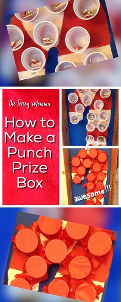 the instructions for how to make a punch prize box with paper plates and plastic cups