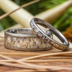 Matching Deer Antler Wedding Bands Country Wedding Rings Sets, Western Wedding Rings Sets, Antler Wedding Ring, Country Wedding Rings, Deer Antler Wedding Rings, Western Engagement Rings, Hunting Couple, Custom Mens Wedding Bands, Deer Antler Wedding