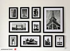 black and white photographs hanging on the wall