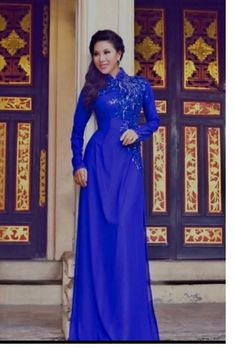 Brand New High Quality Vietnamese Ao Dai. Fast/Free Priority (1-3 day delivery) via USPS. Size Chest/Bust Waist (in/cm) S31in/79cm26in/66cm M32in/81cm27in/69cm L35in/89cm30in/76cm XL36in/91cm31in/79cm 2XL37in/94cm32in/81cm 3XL38in/97cm34in/86cm Ao Dai Length is 55in Pants Length is 44in Please provide Bust, Waist, and Hip measurements when placing your order so we can ensure the best fit for you. Please note: Almost all Ao Dai have some sewing Chalk Marks because these are Brand New, unwashed Ao Fitted Long Sleeve Embellished Ao Dai, Embellished Fitted Long Sleeve Ao Dai, Elegant Blue Fitted Ao Dai, Elegant Evening Blue Ao Dai, Embroidered Long Sleeve Ao Dai For Party, Elegant Blue Ao Dai For Formal Occasions, Long Sleeve Embellished Royal Blue Dress, Royal Blue Embellished Long Sleeve Dress, Embellished Royal Blue Long Sleeve Dress