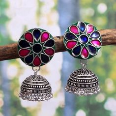 Check out this item in my Etsy shop https://www.etsy.com/listing/716816301/oxidized-silver-plated-handmade-meena Oxidized Jhumkas, Black Metal Jewelry, Earrings Jhumka, Jhumki Earrings, Traditional Earrings, Indian Earrings, Fashion Jewelry Sets, Ancient Jewelry, Studs Earrings