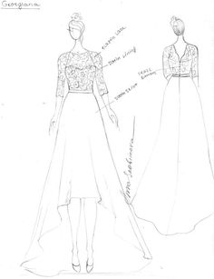 a drawing of two dresses with long sleeves