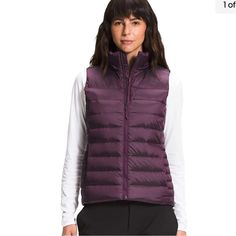 The North Face Jacket Aconcagua Insulated Vest Women Blackberry Wine Sz Xs New Nwt W2 Hybrid Insulation. The Wind-Resistant Women's Aconcagua Vest Pairs Natural And Recycled Synthetic Insulations For A Great Warmth-To-Weight Ratio And A Flattering Fit. Recycled Down Insulation. Take On The Cold With Superior Warmth Thanks To 550 Fill Goose Down. Including 150 Grams Of Heatseeker Eco 70%-Recycled Polyester Insulation In The Hood, Yoke, Underarms And Pockets, You'll Easily Stay Warm Even In Wet We Blackberry Wine, Iridescent Fabric, The North Face Jacket, Windproof Jacket, Vest Women, Black Aviators, North Face Fleece, Down Vest, North Face Women