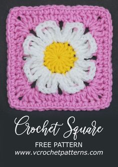 a crochet square with a flower on it and the words crochet square free pattern