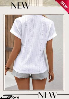 Women's Polka Dot Stitching Hollow V-neck Short Sleeve Top Lace Trim Shorts, Lace Trims, Midi Dress Casual, Blouse White, Short Sleeve Top, Bottoms Pants, Denim Skirt, Plus Size Outfits, Lace Trim