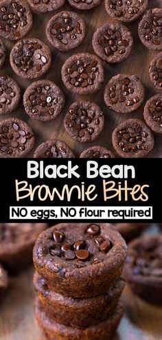 chocolate cookies stacked on top of each other with the words black bean brownie bites