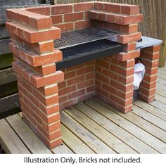 an outdoor brick oven on a wooden deck