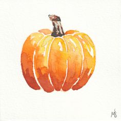 a watercolor painting of an orange pumpkin