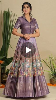 New Long Frock Models, Gown Frock Design, Saree Dress Design Ideas, Long Frock Models, Easy Fancy Dress, Organza Anarkali, Floral Blouse Designs, Pattu Dress