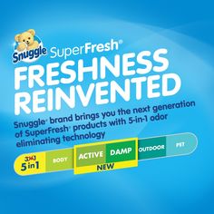 an advertisement for the new product, freshness reinvented with teddy bear on blue background