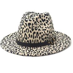 Vintage Stylish Leopard Print Wool Wide Brim Hat White Vintage Wide Brim Hat 1. High-Quality Wool Blend Material, Breathable And Comfortable, Warm And Soft To Wear, Exquisite Workmanship, And Leopard Print, Suitable For All Seasons. 2.One Size Fits Most-Adjustable- Hat Circumference:56-57cm/22.04"-22.44"; Inner Built With Soft Sweatband, Soft And Cozy Fit For All-Day Wearing. 3.Fashion Design: Stylish Leopard Print Wool Hat, Unique Creative Wide Flat Brim, Classic Black Band Decoration, Various Fedora Hat Winter, Woolen Tops, Fedora Hat Women, Western Hat, Fedora Hats, Metal Belt, Cozy Fits, Wide Brimmed Hats, Brim Hat