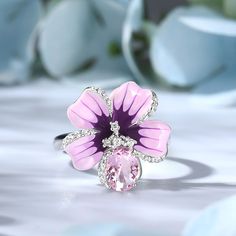 Pink Flower Ring, Dreamy Garden, Pink And Purple Flowers, White Stones, Spring Wear, Silver Jewellery Sets, Affordable Jewelry, Flower Beauty, Wedding Jewelry Sets