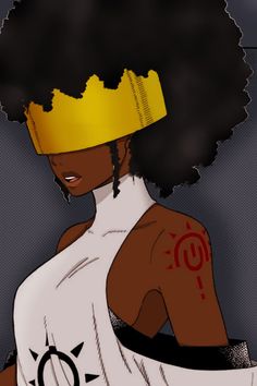 a drawing of a woman with a yellow crown on her head and an afro hairstyle