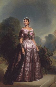 a painting of a woman in a pink dress