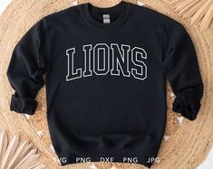 Lions Shirt Design, Lions Spirit Wear, Lion Shirt Design, Lions Svg, Lion Shirt, Painted Jeans, Spirit Shirts, Spirit Wear, School Mascot