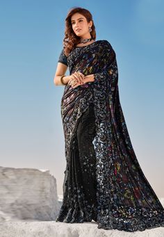 Black Net Saree, Contemporary Saree, Latest Sarees Online, Saree Black, Net Skirt, Eternal Beauty, Party Wear Saree