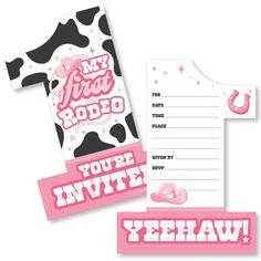 a pink and black cow printable party pack