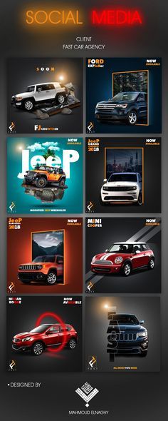 the social media page is shown with cars and trucks in different colors, shapes and sizes