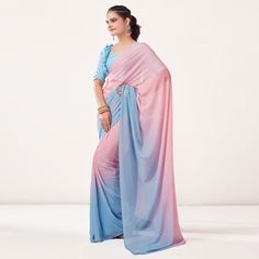 Peach & sky blue saree is made from pure georgette fabric which is highlighted with beautiful dyed ombre printed work as shown. comes along with unstitched art silk blouse piece which you can customise as per your design/style. Occasion - You can wear this saree for parties and functions, outing and get-together. Note:- the actual product may differ slightly in color and design from the one illustrated in the images when compared with computer or mobile screen. Measurements: Saree : Georgette : Sky Blue Saree, Saree Georgette, Blue Saree, Mobile Screen, Georgette Saree, Georgette Fabric, Georgette Sarees, Blue Print, Blouse Piece