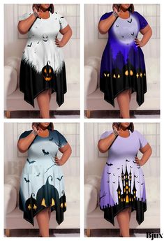 Bjux - Short Sleeve Plus Size Halloween Dress Witchy Dresses For Halloween Costume Party, Short Sleeve Halloween Party Dress, Spooky Halloween Costume Party Dresses, Plus Size Halloween, Halloween Dress, Plus Size, Halloween